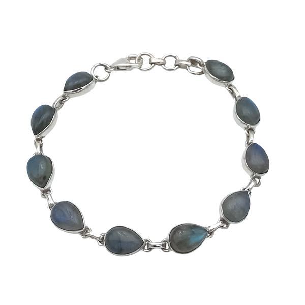 BRACCIALE MINIMAL CORNICE LISCIA PIETRE GOCCIA CABOCHON LABRADORITE REGOLABILE ARGENTO 925