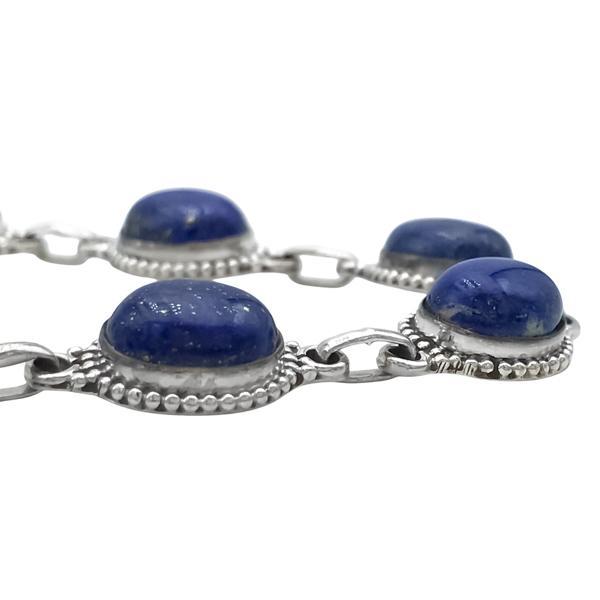 BRACCIALE CORNICE PUNTINATA PIETRE OVALE CABOCHON LAPISLAZZULI REGOLABILE ARGENTO 925