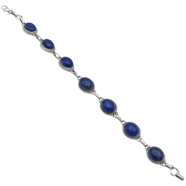 BRACCIALE CORNICE PUNTINATA PIETRE OVALE CABOCHON LAPISLAZZULI REGOLABILE ARGENTO 925