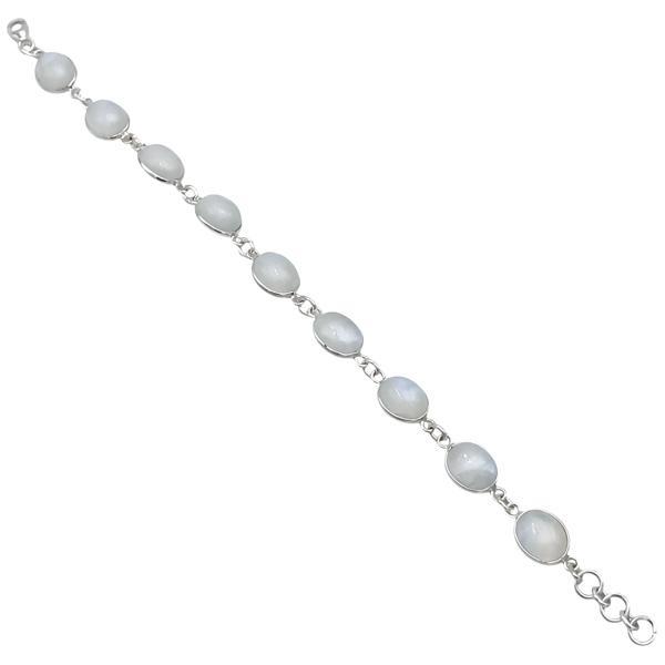 BRACCIALE MINIMAL CORNICE LISCIA PIETRE OVALE CABOCHON ADULARIA PIETRA DI LUNA REGOLABILE ARGENTO 925