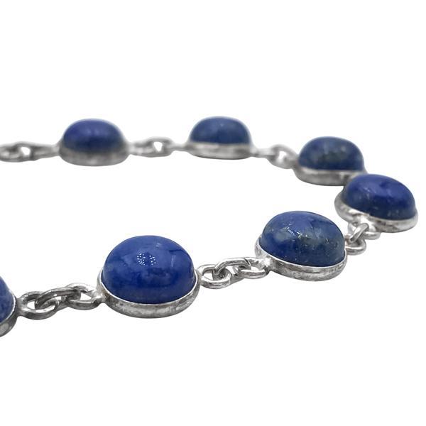 BRACCIALE MINIMAL CORNICE LISCIA PIETRE TONDA CABOCHON LAPISLAZZULI  REGOLABILE ARGENTO 925