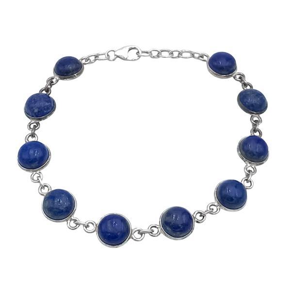 BRACCIALE MINIMAL CORNICE LISCIA PIETRE TONDA CABOCHON LAPISLAZZULI  REGOLABILE ARGENTO 925