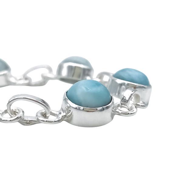 BRACCIALE MINIMAL CORNICE LISCIA PIETRE TONDA CABOCHON LARIMAR  REGOLABILE ARGENTO 925