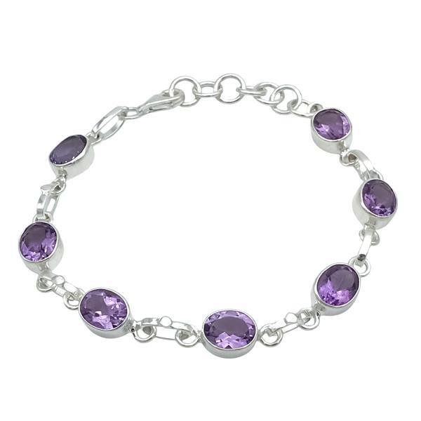 BRACCIALE MINIMAL CORNICE LISCIA PIETRE OVALE BRIOLETTE AMETISTA  REGOLABILE ARGENTO 925