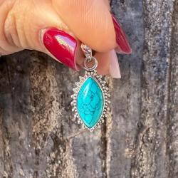 PENDENTE ETNICO CHIC OVALE HOWLITE TURCHESE PIETRA NATURALE ARGENTO 925