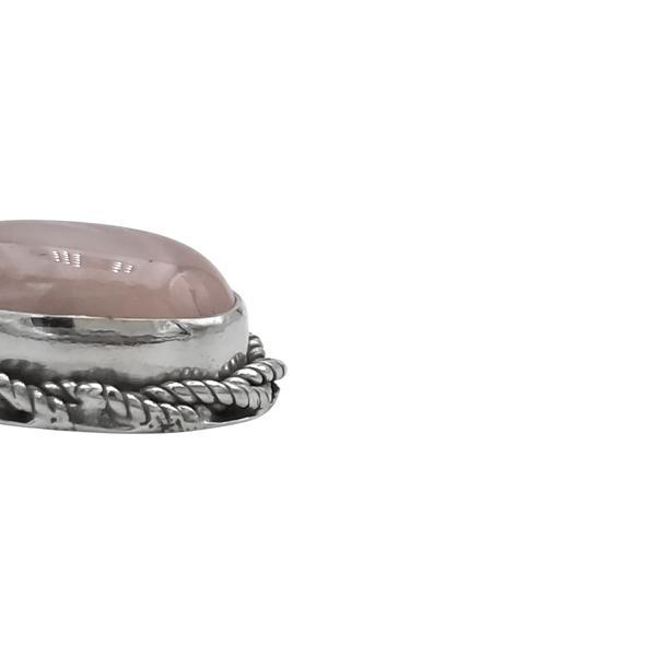 PENDENTE CORNICE OVALE QUARZO ROSA PIETRA NATURALE ARGENTO 925