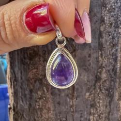 PENDENTE MINIMAL GOCCIA AMETISTA PIETRA NATURALE ARGENTO 925