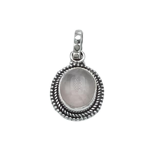 PENDENTE CORNICE OVALE QUARZO ROSA PIETRA NATURALE ARGENTO 925