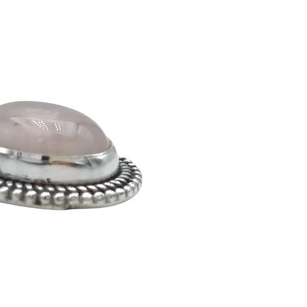 PENDENTE CORNICE OVALE QUARZO ROSA PIETRA NATURALE ARGENTO 925