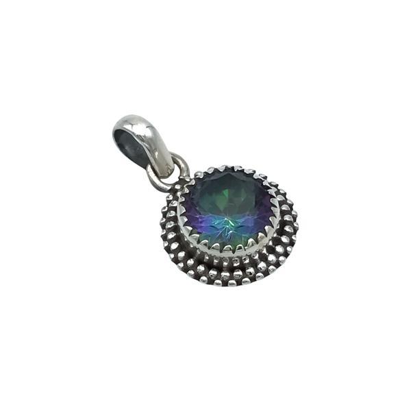 PENDENTE ETNICO CHIC PIETRA ROTONDA MYSTIC TOPAZ PIETRA NATURALE ARGENTO 925