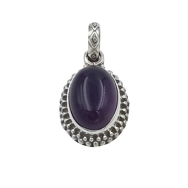 PENDENTE ETNICO OVALE AMESTISTA PIETRA NATURALE ARGENTO 925