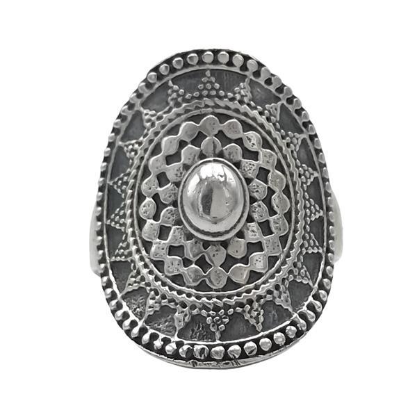 ANELLO BOHO CHIC PUNTINATO SCUDO BRUNITO ARGENTO 925 