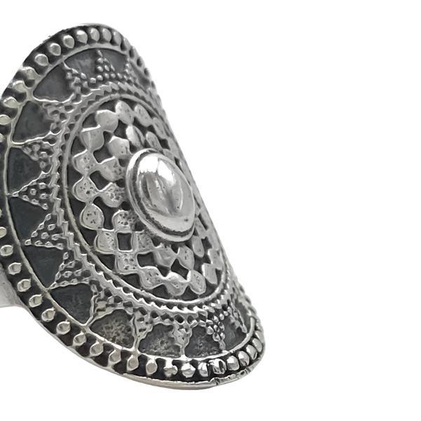 ANELLO BOHO CHIC PUNTINATO SCUDO BRUNITO ARGENTO 925 