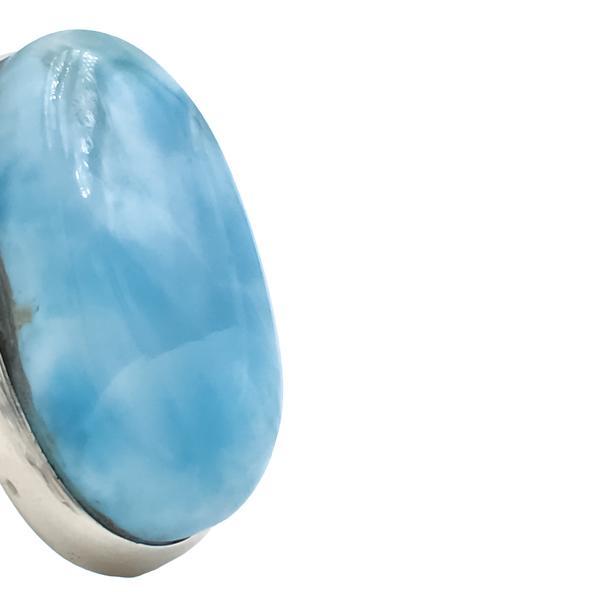 ANELLO CORNICE LISCIA OVALE  LARIMAR CABOCHON ARGENTO 925 