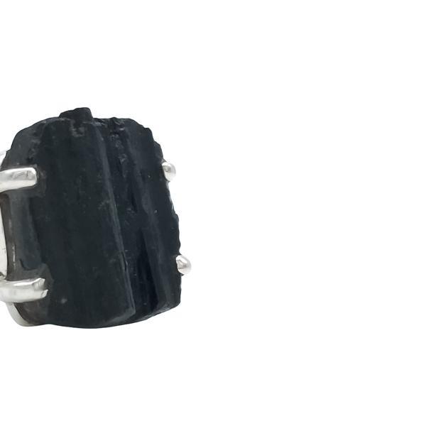 ANELLO PROTEZIONE ENERGETICA TORMALINA NERA GREZZA RETTANGOLARE ARGENTO 925 
