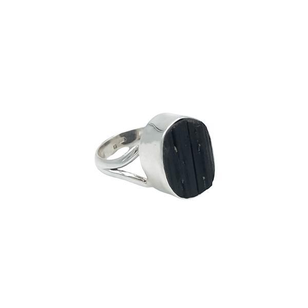 ANELLO PROTEZIONE ENERGETICA TORMALINA NERA GREZZA OVALE ARGENTO 925 