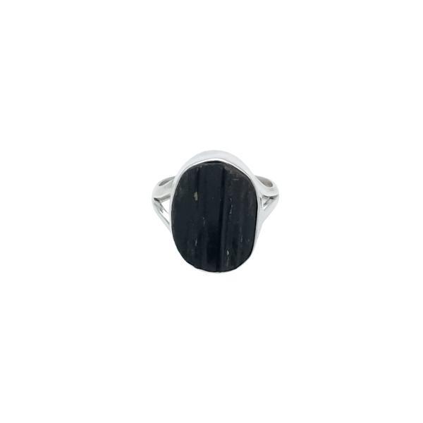 ANELLO PROTEZIONE ENERGETICA TORMALINA NERA GREZZA OVALE ARGENTO 925 