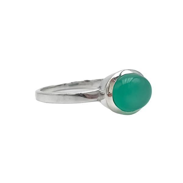 ANELLO MINIMAL PIETRA OVALE PICCOLA AGATA VERDE CABOCHON ARGENTO 925 