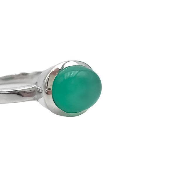 ANELLO MINIMAL PIETRA OVALE PICCOLA AGATA VERDE CABOCHON ARGENTO 925 