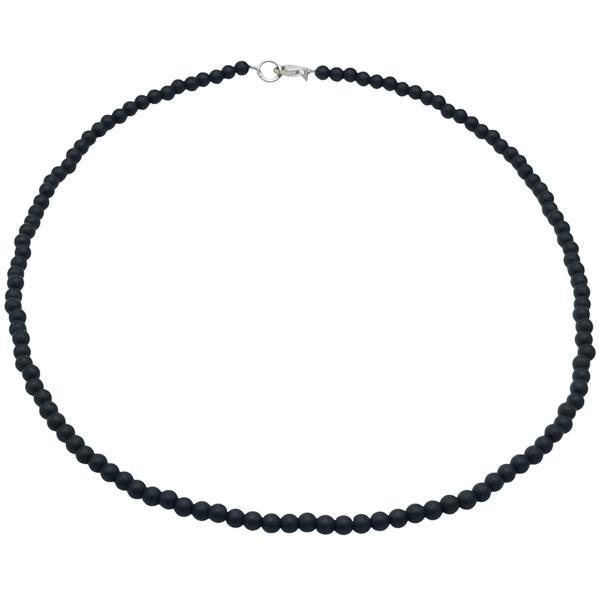 COLLANA ENERGETICA UNISEX PIETRA TORMALINA NERA CABOCHON PALLINA OPACA ARGENTO 925