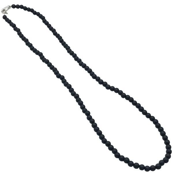 COLLANA ENERGETICA UNISEX PIETRA TORMALINA NERA CABOCHON PALLINA OPACA ARGENTO 925