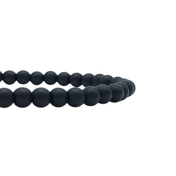 COLLANA ENERGETICA UNISEX PIETRA TORMALINA NERA CABOCHON PALLINA OPACA ARGENTO 925