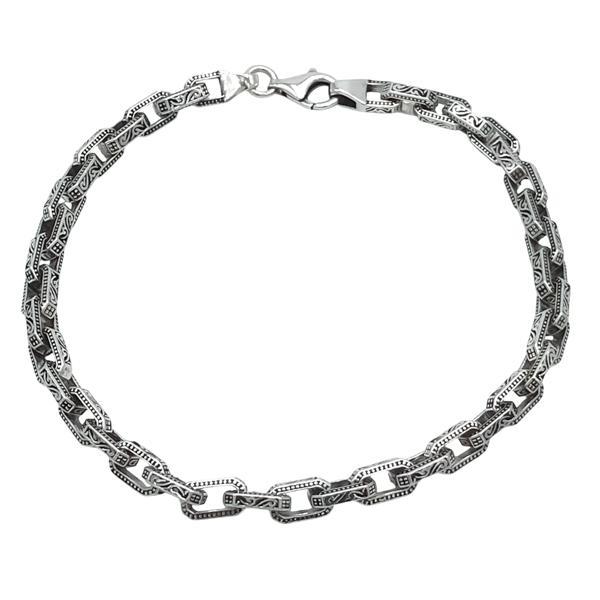 BRACCIALE ETNICO CATENA INCISA SQUADRATA ARGENTO 925