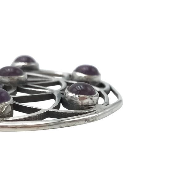 CIONDOLO SEME DELLA VITA GEOMETRIA SACRA PIETRA NATURALE AMETISTA ARGENTO 925