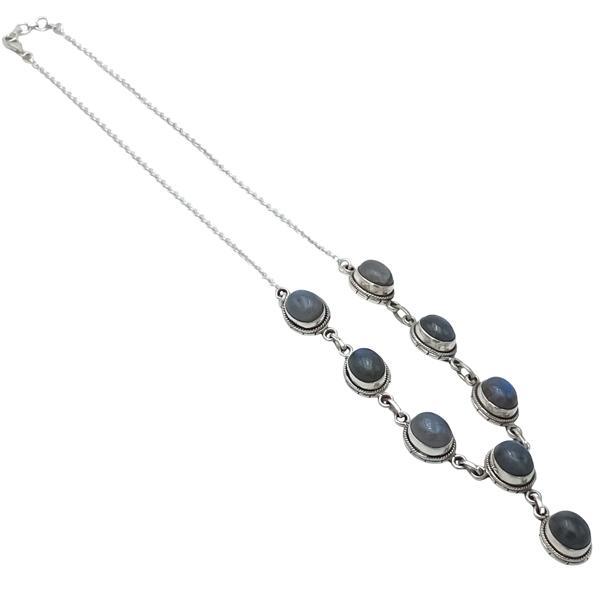 COLLANA PIETRA OVALE CABOCHON LABRADORITE CORNICE LAVORATA REGOLABILE ARGENTO 925