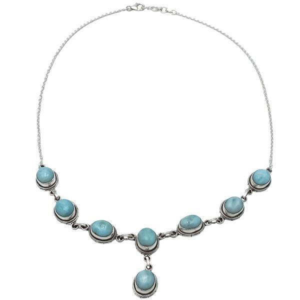 COLLANA PIETRA OVALE CABOCHON LARIMAR CORNICE LAVORATA REGOLABILE ARGENTO 925