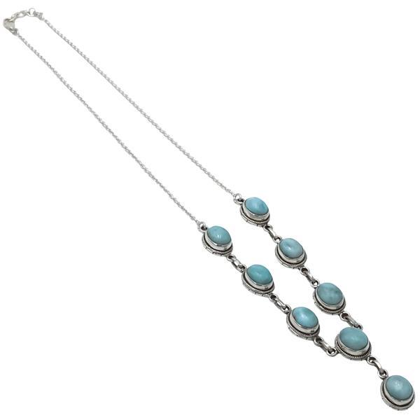 COLLANA PIETRA OVALE CABOCHON LARIMAR CORNICE LAVORATA REGOLABILE ARGENTO 925