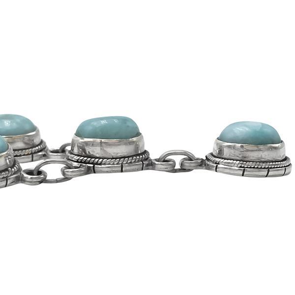 COLLANA PIETRA OVALE CABOCHON LARIMAR CORNICE LAVORATA REGOLABILE ARGENTO 925