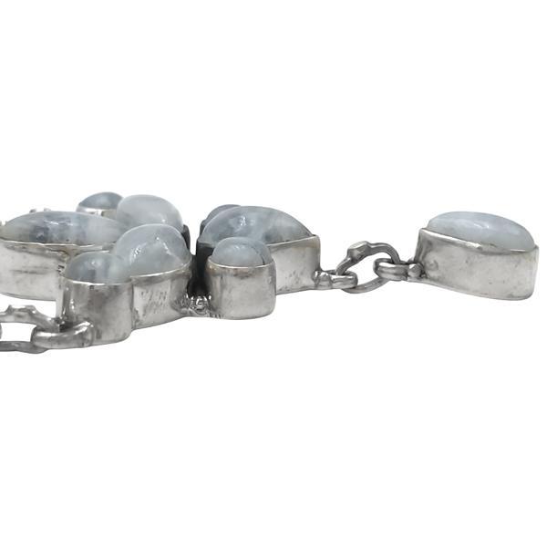 COLLANA FIORE PIETRA CABOCHON ADULARIA PIETRA DI LUNA REGOLABILE ARGENTO 925