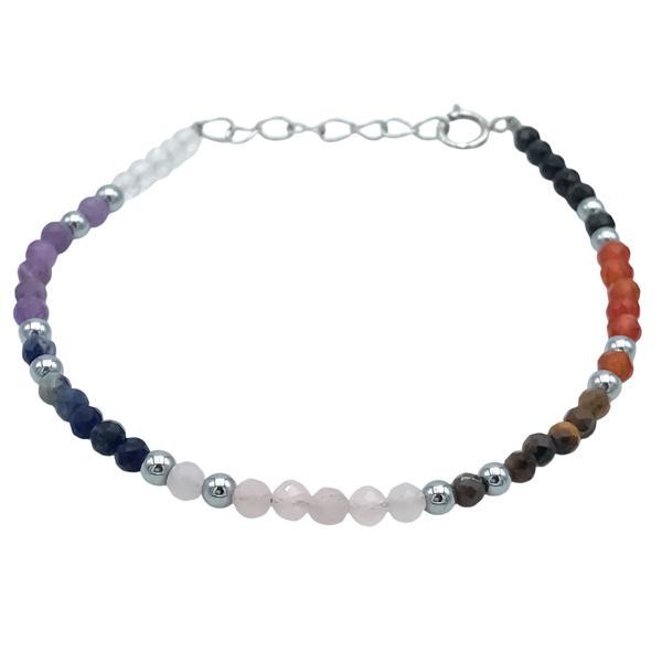 BRACCIALE 7 CHAKRA SETTE PIETRE NATURALI TAGLIO BRIOLETTE REGOLABILE ACCIAIO