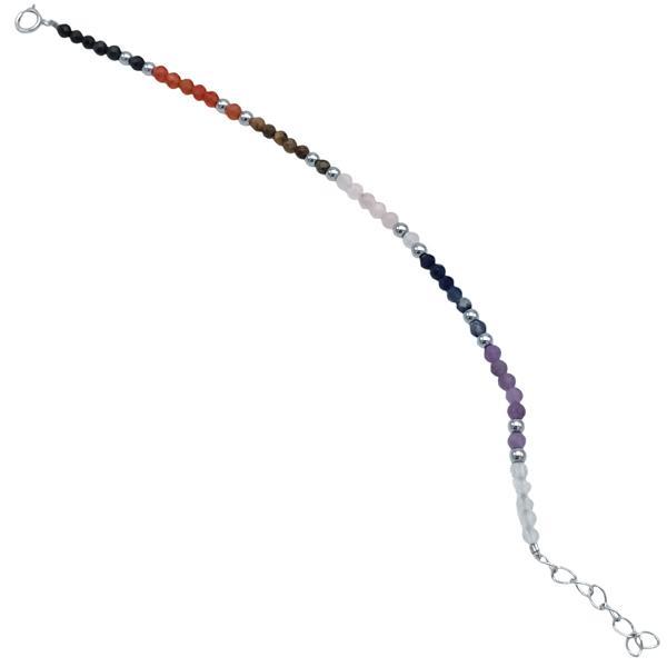 BRACCIALE 7 CHAKRA SETTE PIETRE NATURALI TAGLIO BRIOLETTE REGOLABILE ACCIAIO