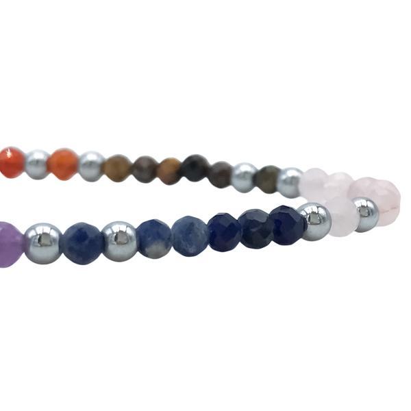 BRACCIALE 7 CHAKRA SETTE PIETRE NATURALI TAGLIO BRIOLETTE REGOLABILE ACCIAIO