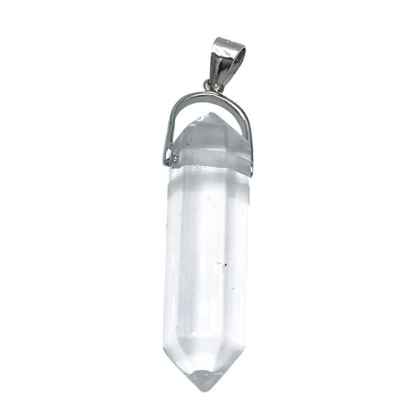 CIONDOLO PENDENTE LASER BITERMINATO CRISTALLO DI ROCCA ARGENTO 925