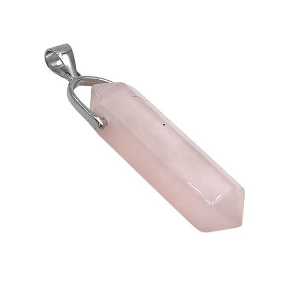 CIONDOLO PENDENTE LASER BITERMINATO QUARZO ROSA ARGENTO 925