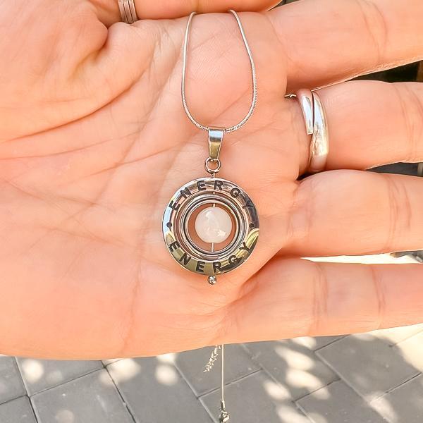 COLLANA CATENA CODA DI TOPO CONDOLO ENERGY PIETRA ENERGETICA PIETRA DI LUNA NATURALE ACCIAIO
