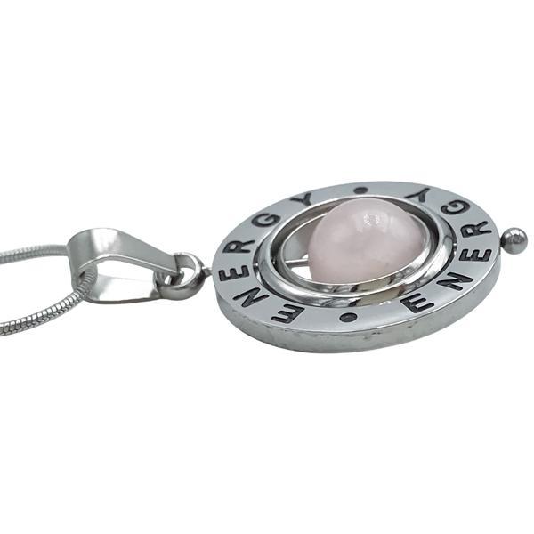 COLLANA CATENA CODA DI TOPO CIONDOLO ENERGY PIETRA ENERGETICA QUARZO ROSA NATURALE ACCIAIO