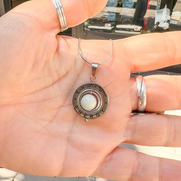 COLLANA CATENA CODA DI TOPO CIONDOLO ENERGY PIETRA ENERGETICA AMAZZONITE NATURALE ACCIAIO