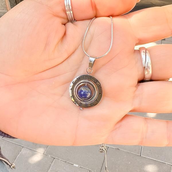 COLLANA CATENA CODA DI TOPO CIONDOLO ENERGY PIETRA ENERGETICA LAPISLAZZULI NATURALE ACCIAIO
