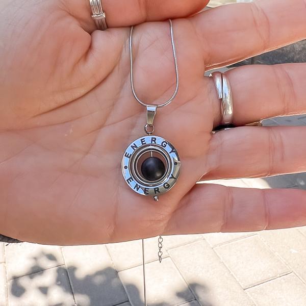 COLLANA CATENA CODA DI TOPO CIONDOLO ENERGY PIETRA ENERGETICA ONICE NERONATURALE ACCIAIO