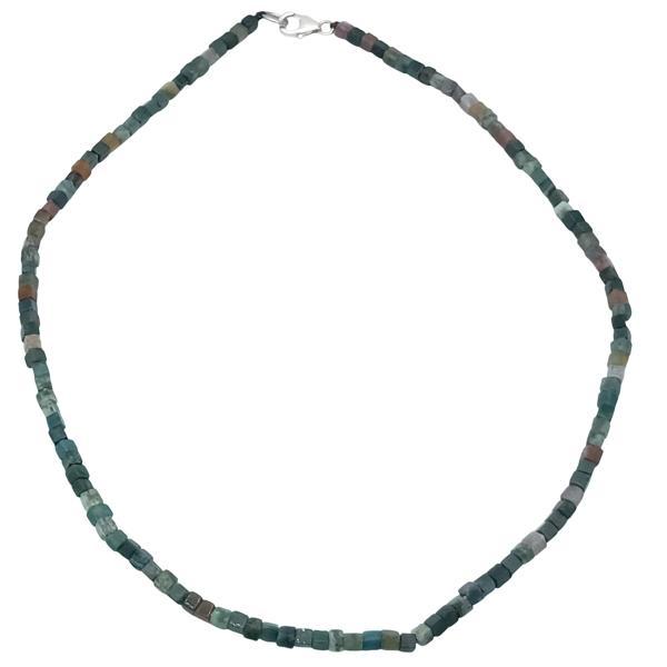 COLLANA ENERGETICA UNISEX REGOLABILE AGATA MUSCHIATA CABOCHON TUBOLARE ARGENTO 925