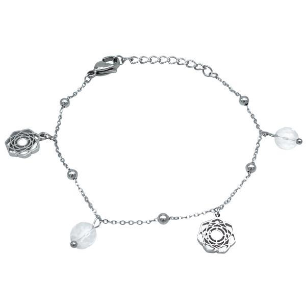BRACCIALE 7 CHAKRA SETTIMO CHAKRA SACRALE SVATHISTHANA CRISTALLO DI ROCCA REGOLABILE ACCIAIO 