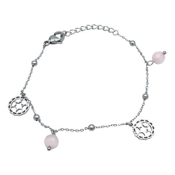 BRACCIALE 7 CHAKRA QUARTO CHAKRA DEL CUORE ANAHATA QUARZO ROSA REGOLABILE ACCIAIO 