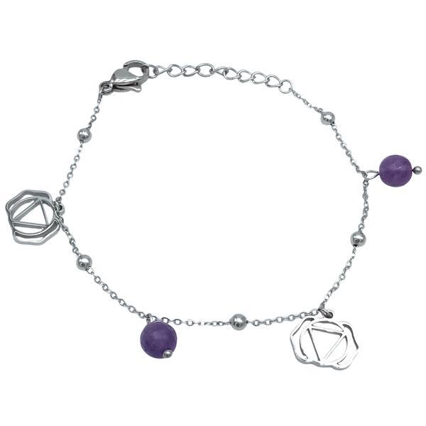 BRACCIALE 7 CHAKRA SESTO CHAKRA DEL TERZO OCCHIO ANJNA AMETISTA REGOLABILE ACCIAIO 