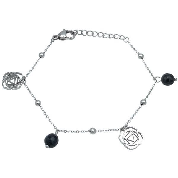 BRACCIALE 7 CHAKRA PRIMO CHAKRA DELLA RADICE MULADHARA ONICE REGOLABILE ACCIAIO 