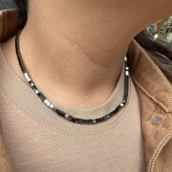 COLLANA ENERGETICA UNISEX REGOLABILE EMATITE CABOCHON QUADRATO ARGENTO 925