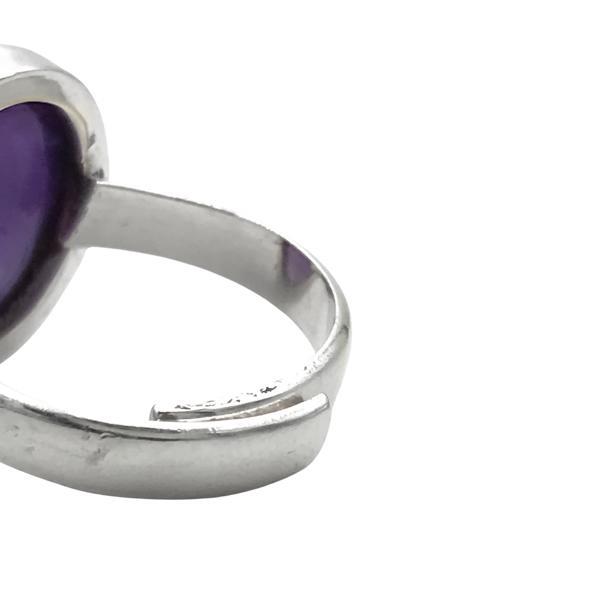 ANELLO DESIGN MINIMAL GOCCIA  AMETISTA CABOCHON REGOLABILE ARGENTO 925
